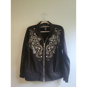 Susan Graver Style Full Zip Black‎ Silver Studded Jacket Size Petite Small